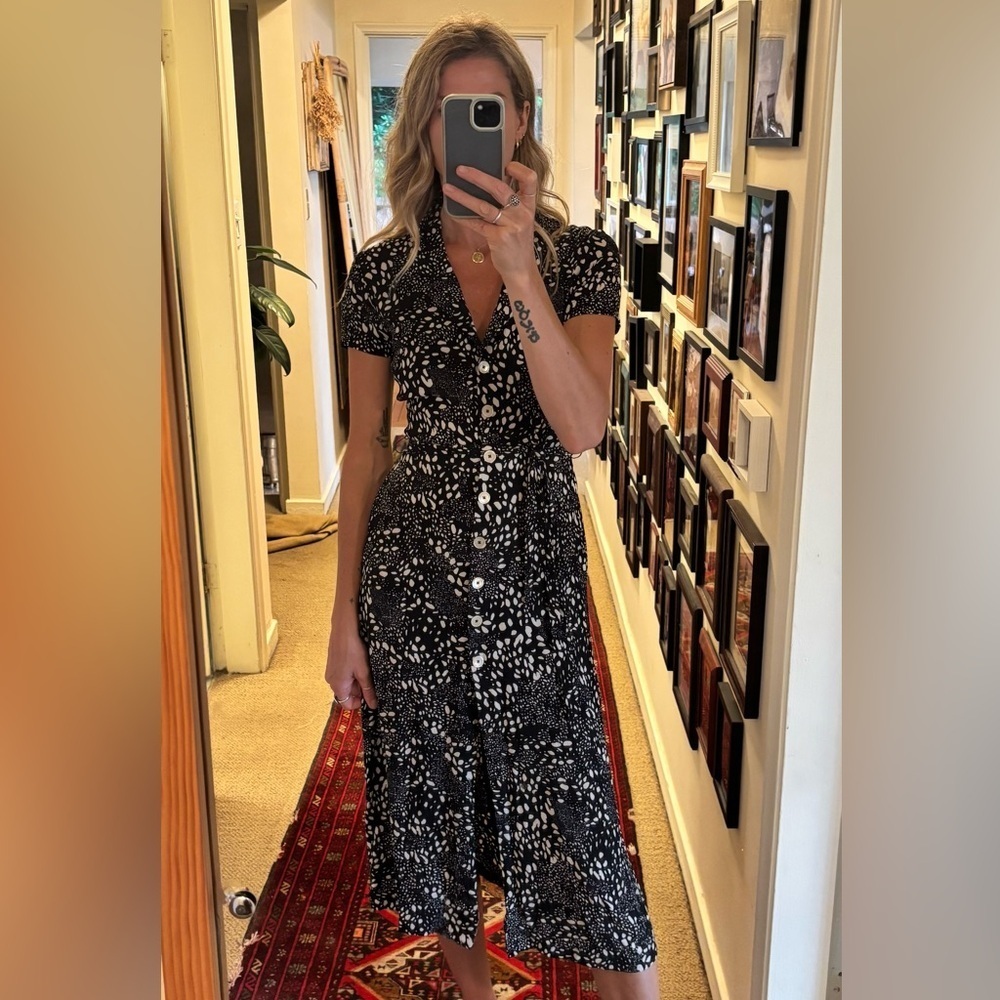 Wilfred Aritzia Button Down Collared Short Sleeve Midi Maxi Shirt Animal Dress - Picture 4 of 13